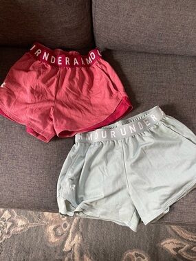 Under Armour Red and Light Green Women’s Athletic Shorts (2-Pack)